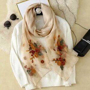 Elegant Hand Embroidered Scarf, Hijab, Wrap, Shawl